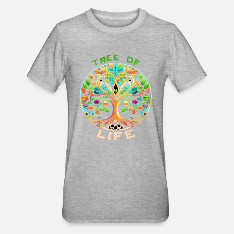 Rainbow Tree of Life Circle - Unisex Polycotton T-Shirt - heather grey