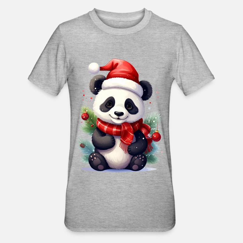 Mignon panda de Noël avec écharpe - T-shirt polycoton Unisexe - gris chiné