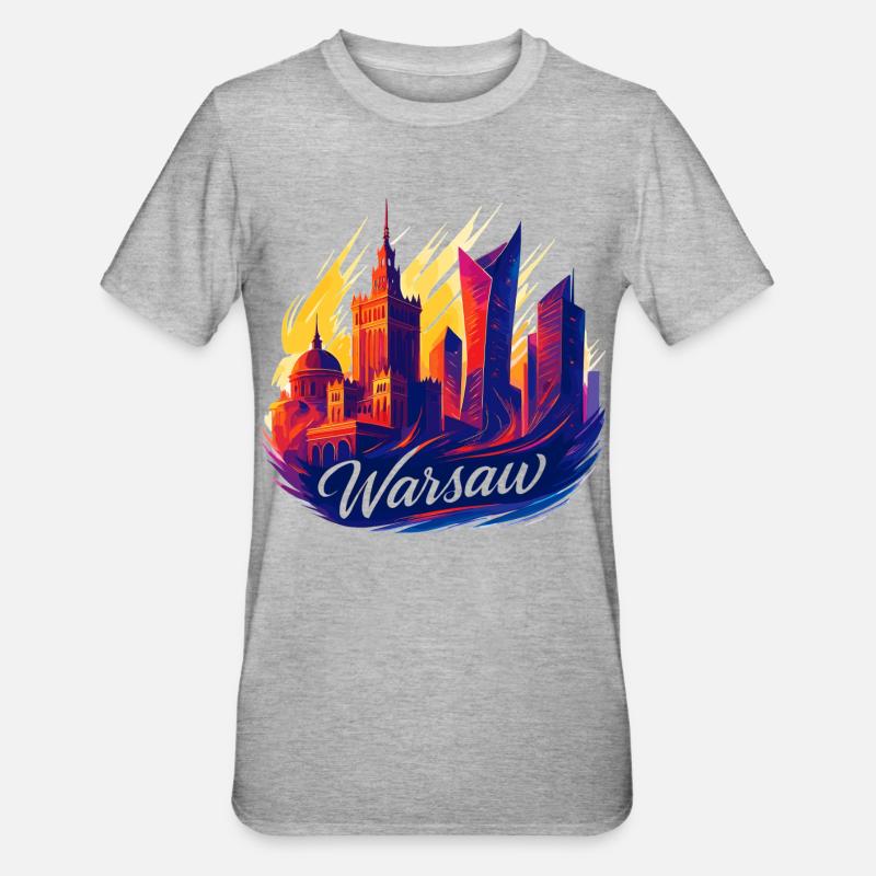 Varsovie, magnifique capitale, Pologne, Polska, Gesche - T-shirt polycoton Unisexe - gris chiné