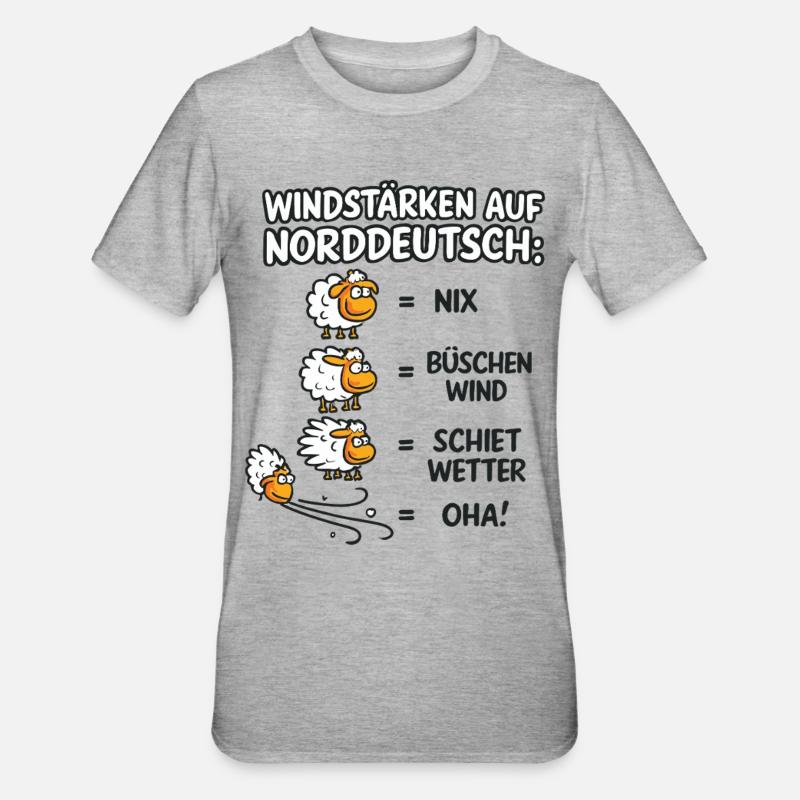 Norddeutsche Windstärken Schäfchen - Unisex Polycotton T-Shirt - Grau meliert