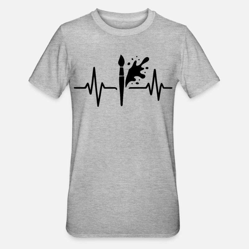 Farbroller Heartbeat Line DIY Farbdesign - Unisex Polycotton T-Shirt - Grau meliert