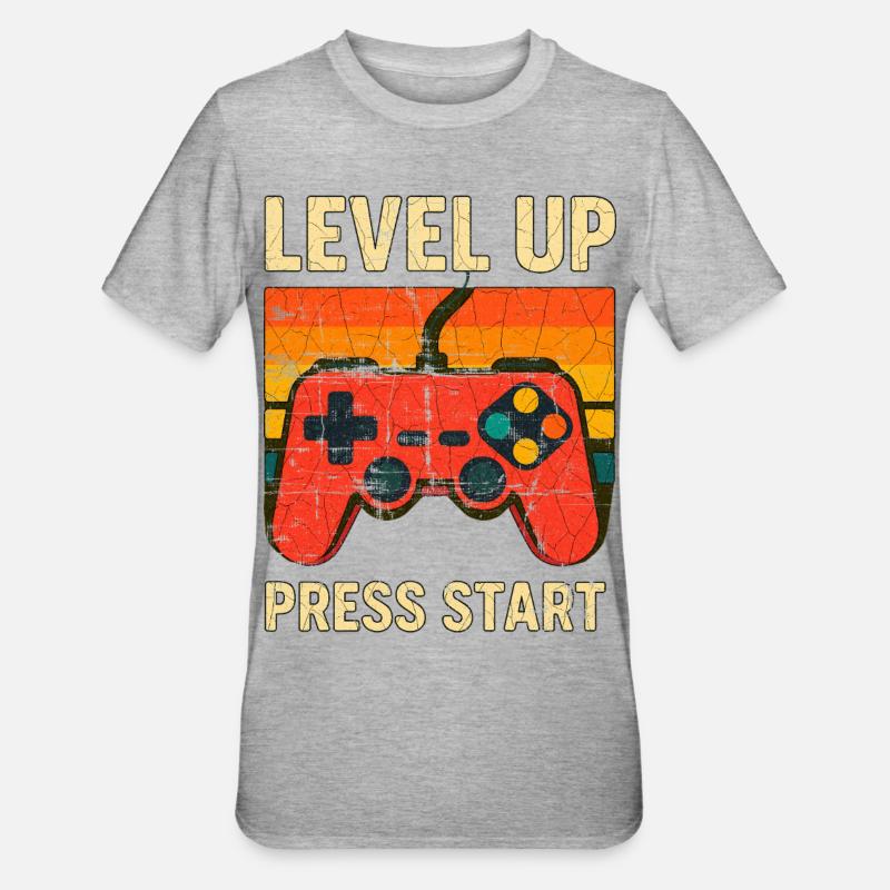 Montée de niveau Rétro Controller Art - T-shirt polycoton Unisexe - gris chiné