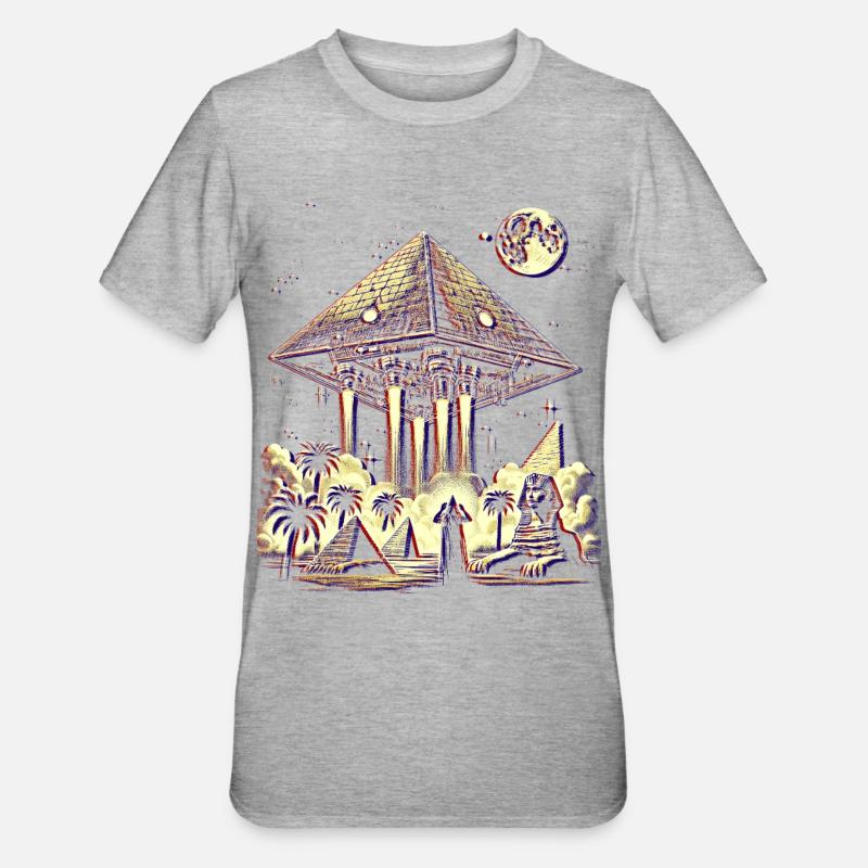 Antikes Pyramiden-UFO-Mystery-Design-Hemd - Unisex Polycotton T-Shirt - Grau meliert
