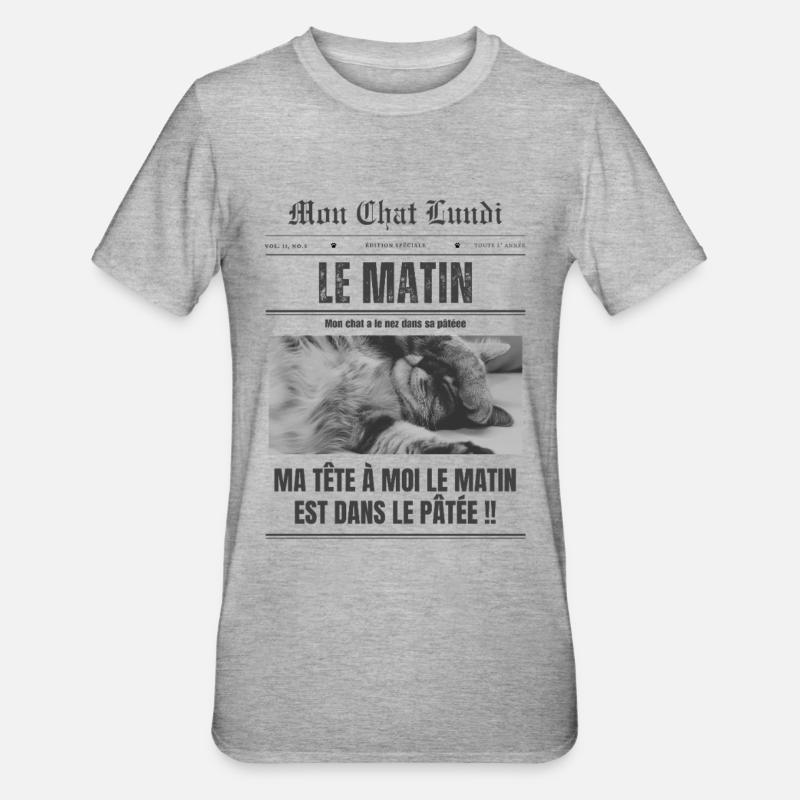  Lundi matin - mon chat - T-shirt polycoton Unisexe - gris chiné