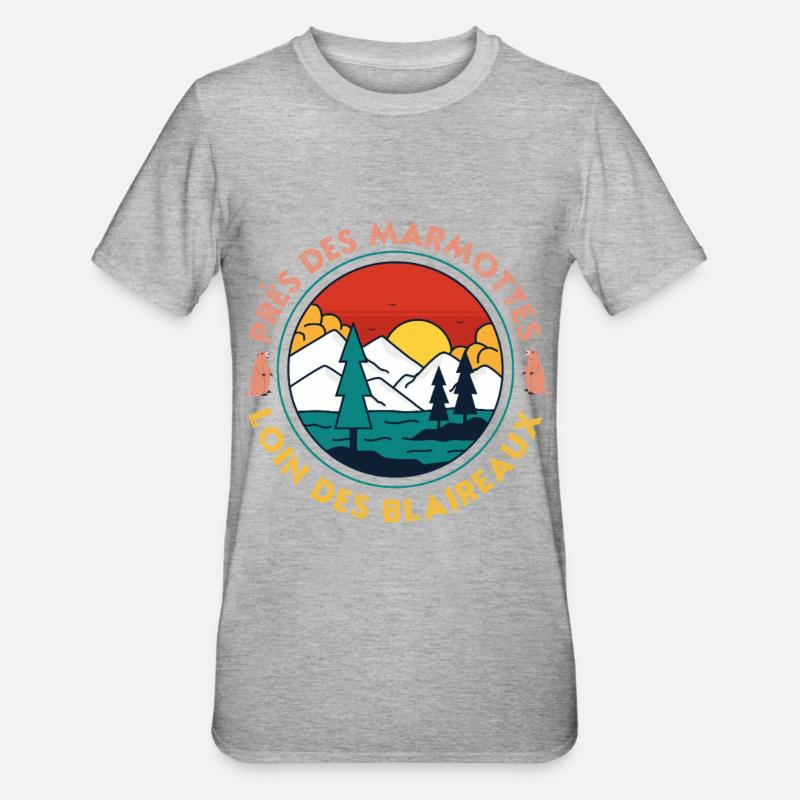 Coucher Montagne Lac Pins - T-shirt polycoton Unisexe - gris chiné