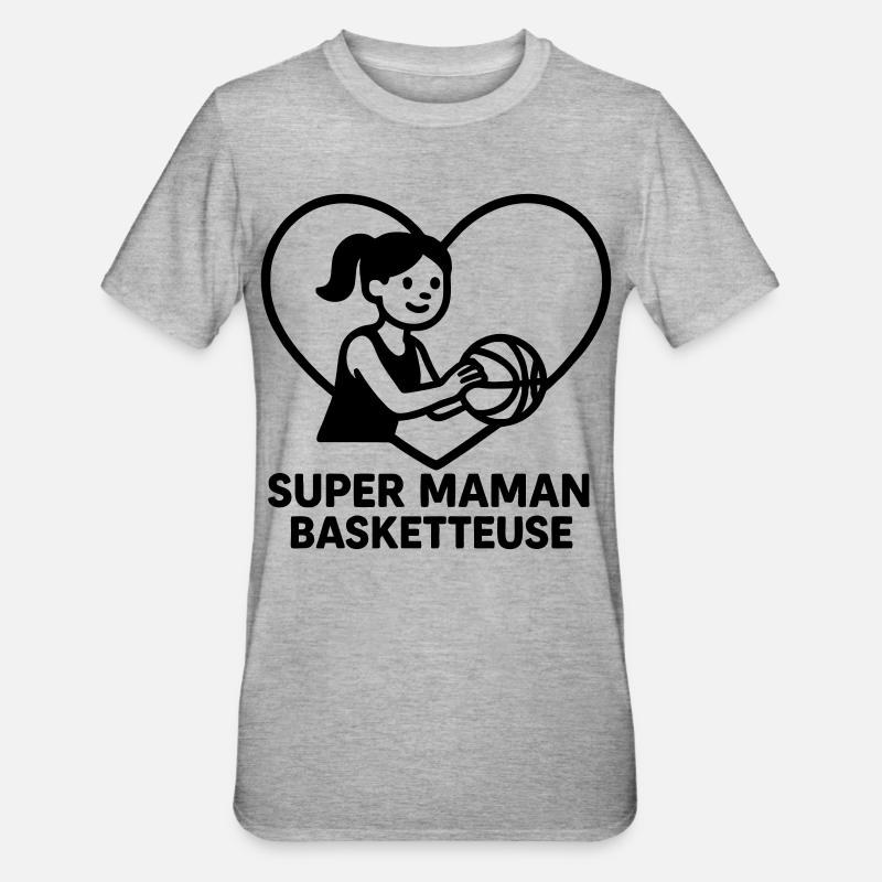 Super maman coiffeuse – Cœur coiffure - T-shirt polycoton Unisexe - gris chiné