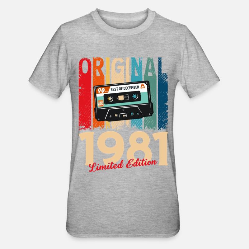 44e anniversaire cassette décembre 1981 - T-shirt polycoton Unisexe - gris chiné