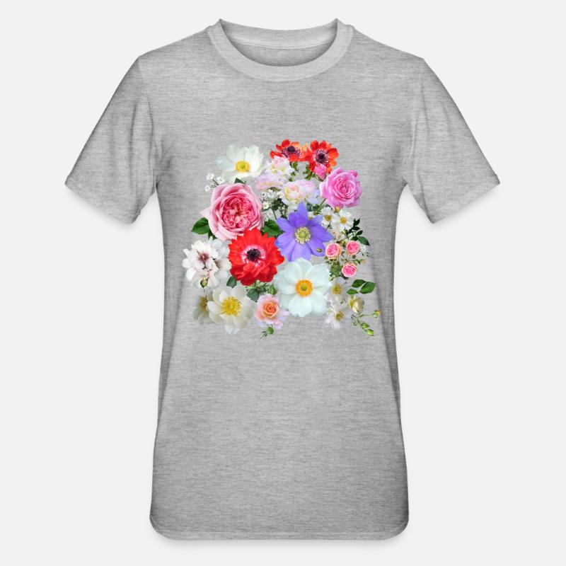 Bouquet de fleurs d’été - T-shirt polycoton Unisexe - gris chiné