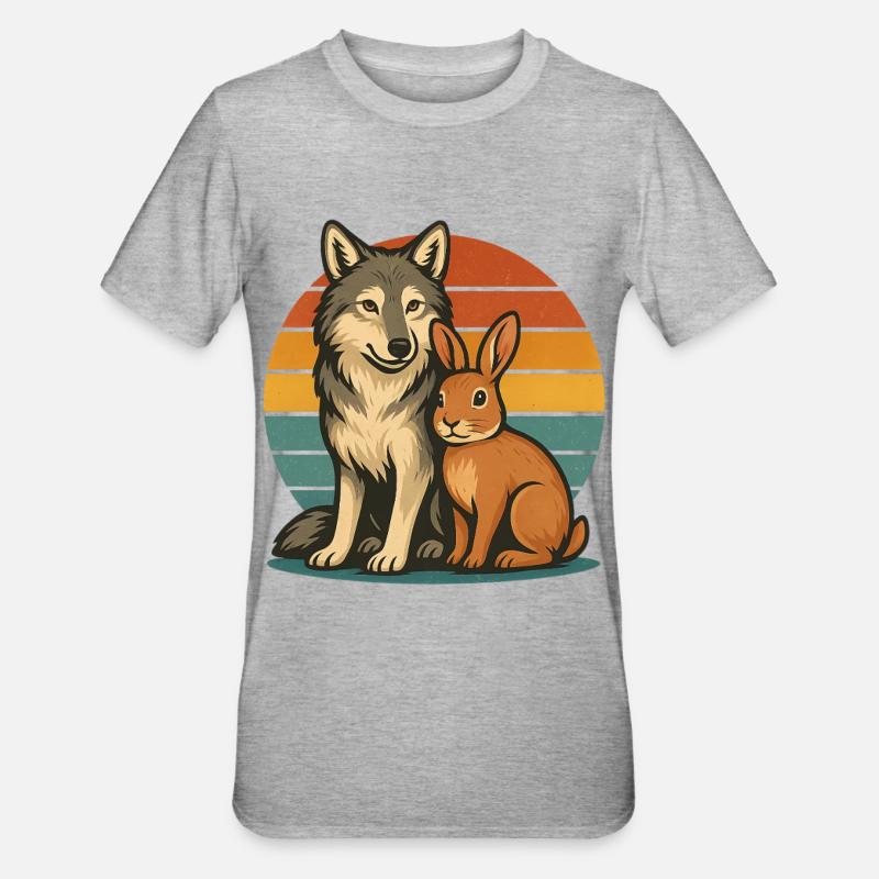 Wolf and Rabbit - Unisex Polycotton T-Shirt - heather grey