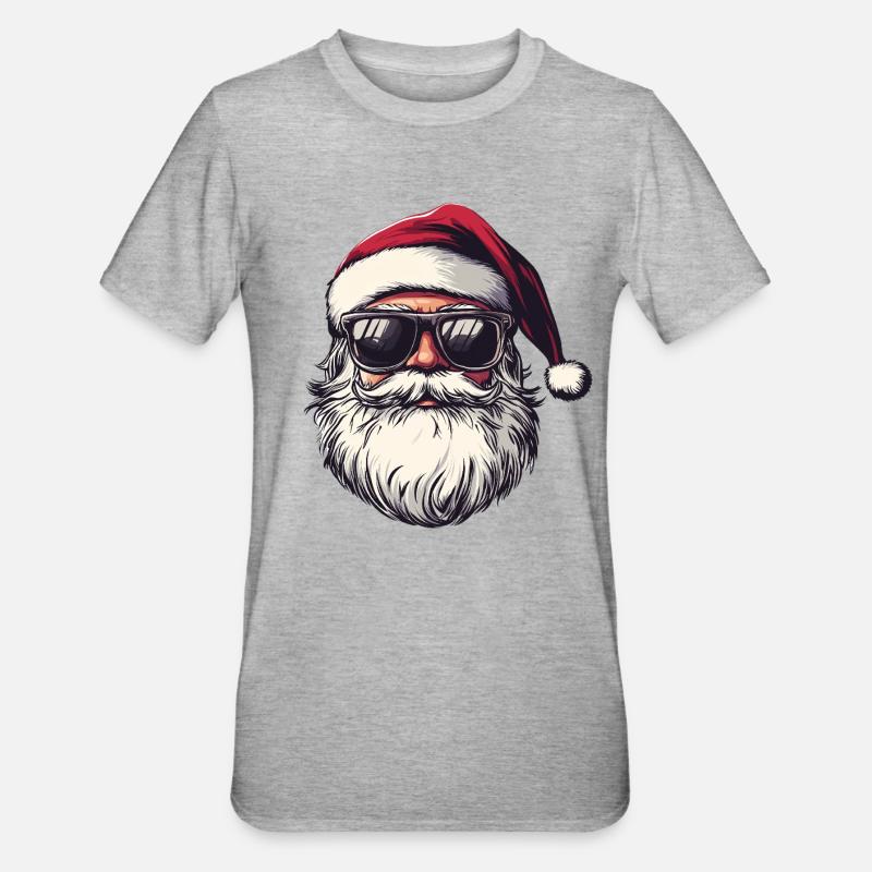 Weihnachtsmann mit Sonnenbrille - Unisex Polycotton T-Shirt - Grau meliert