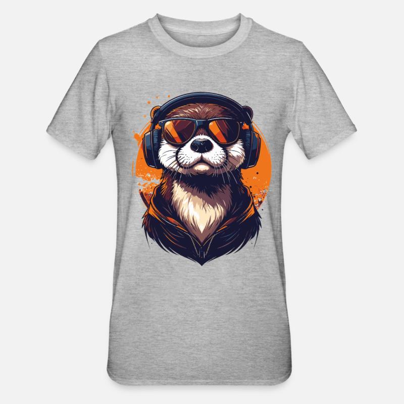 Locker drauf: Otter mit Kopfhörern - Unisex Polycotton T-Shirt - Grau meliert