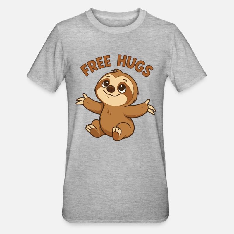 Faultier süß Gratis Umarmungen Geschenk - Unisex Polycotton T-Shirt - Grau meliert