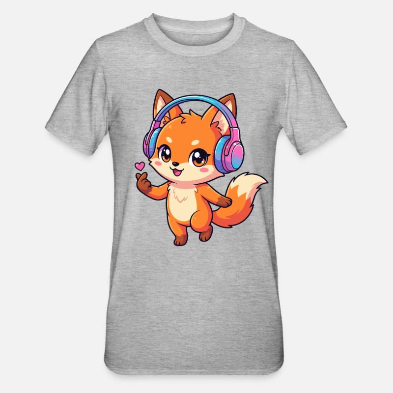Fox Music Kopfhörer - Unisex Polycotton T-Shirt - Grau meliert