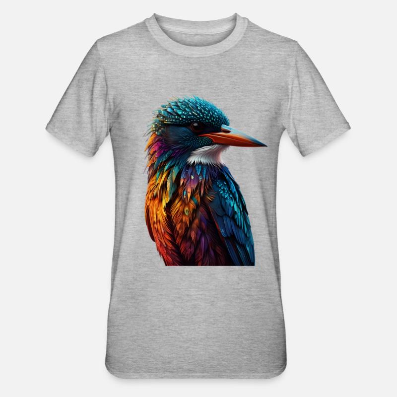 Bunter Eisvogel Farbenspiel - Unisex Polycotton T-Shirt - Grau meliert