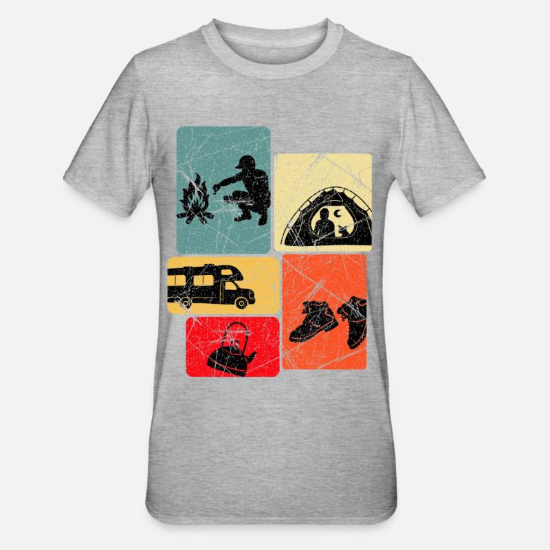 Abenteuerabend Camping Silhouetten - Unisex Polycotton T-Shirt - Grau meliert