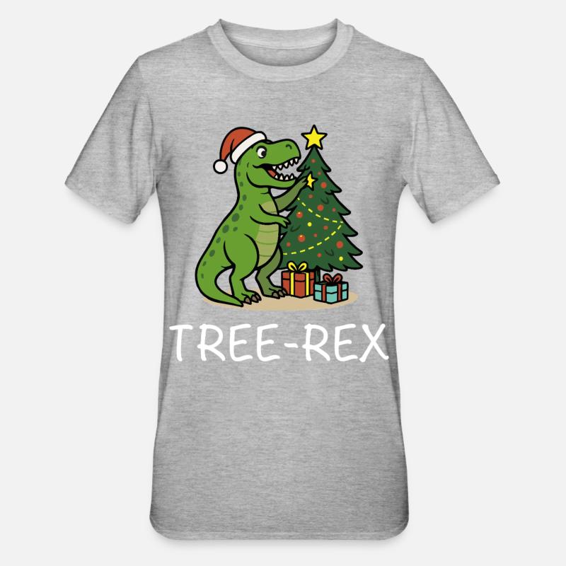 Tree-Rex – Dino Christmas Motif T-Rex - Unisex Polycotton T-Shirt - heather grey