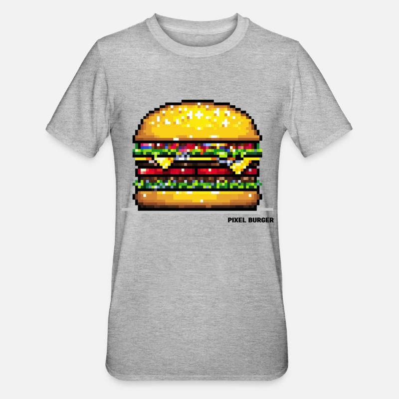 Pixel Hamburger - T-shirt polycoton Unisexe - gris chiné