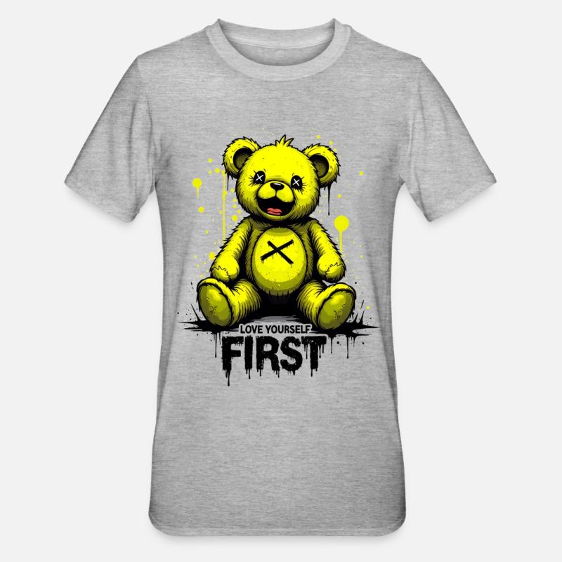 Love Yourself First Teddy Bear Graffiti - Unisex Polycotton T-Shirt - heather grey