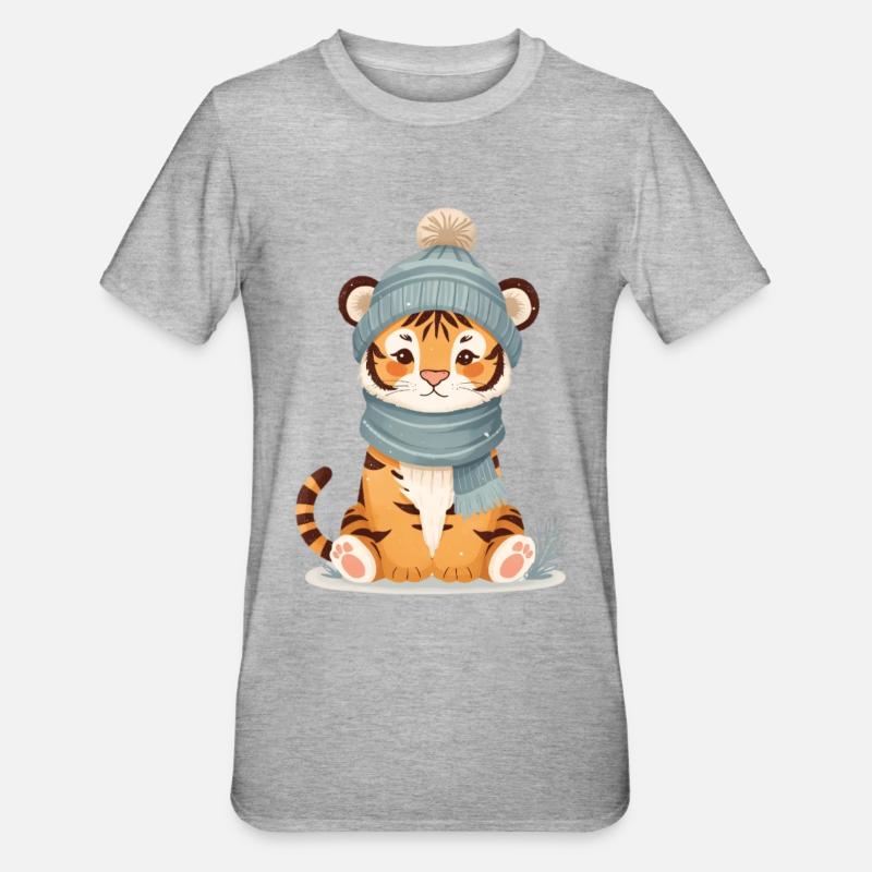 Winter tiger with cap - Unisex Polycotton T-Shirt - heather grey