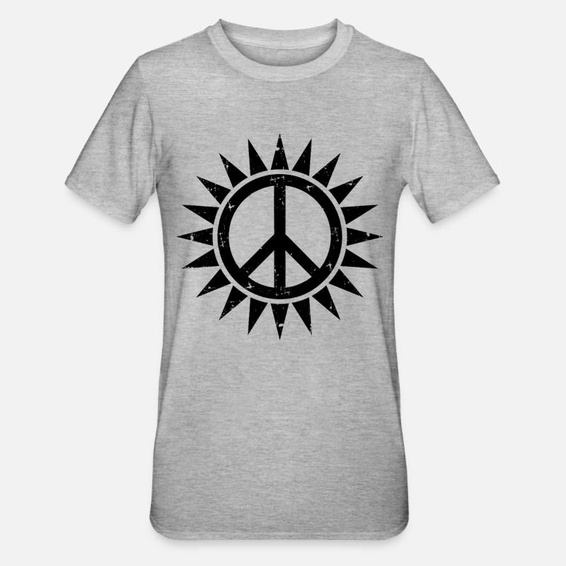 Friedenssymbol in einer Sonne mit Grunge-Effekt - Unisex Polycotton T-Shirt - Grau meliert