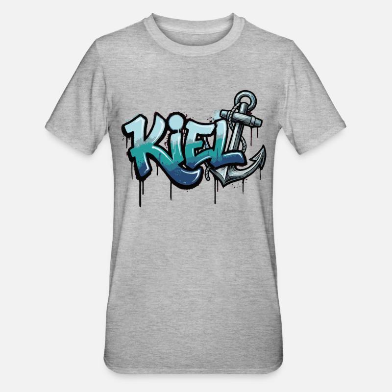 Kiel Graffiti Anker Schleswig-Holstein - Unisex Polycotton T-Shirt - Grau meliert