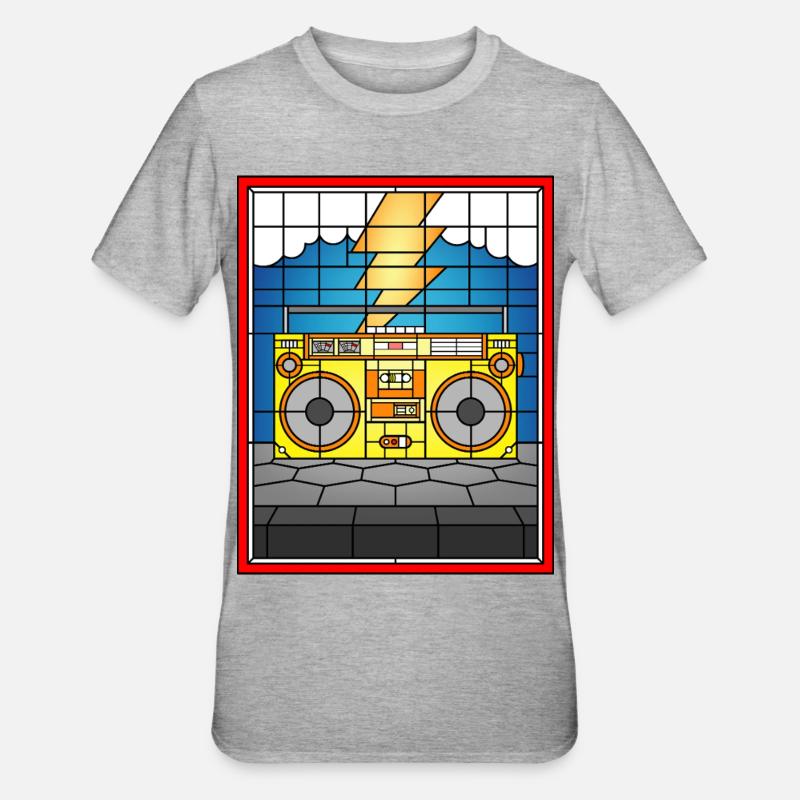 Boombox en vitrail avec éclair - T-shirt polycoton Unisexe - gris chiné
