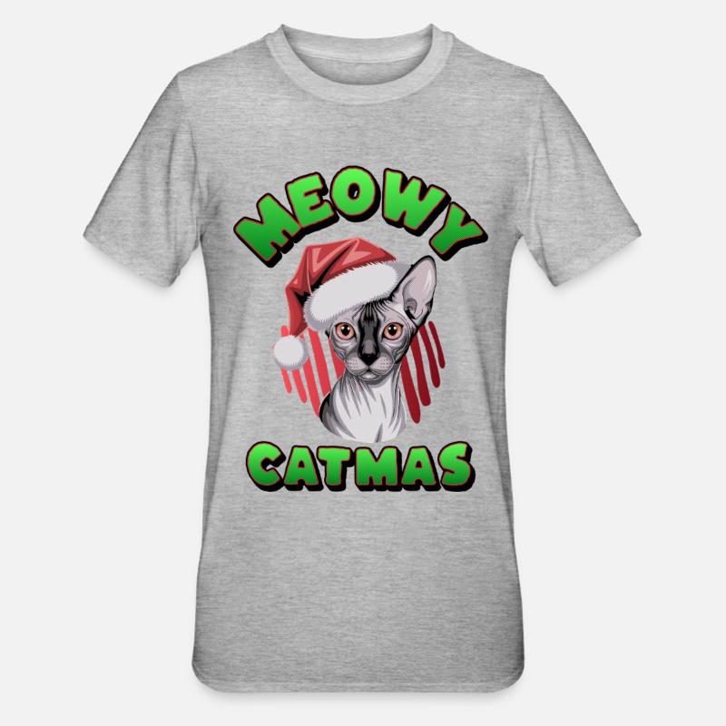 Chat Père Noël Sphynx - T-shirt polycoton Unisexe - gris chiné