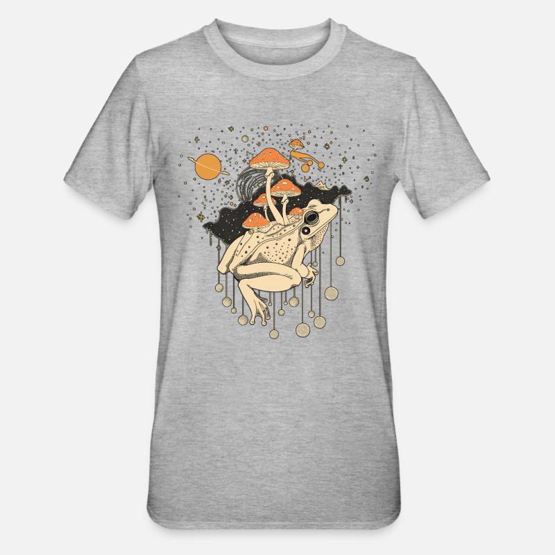 Cosmic Frog & Toadstools in the Universe - Unisex Polycotton T-Shirt - heather grey