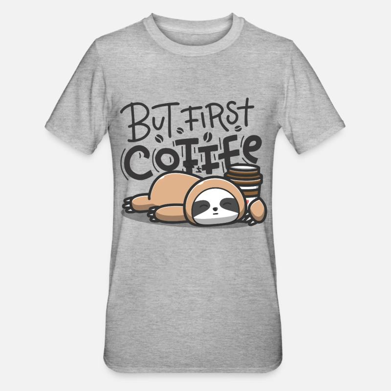 But First Coffee Sleeping Sloth - Unisex Polycotton T-Shirt - heather grey