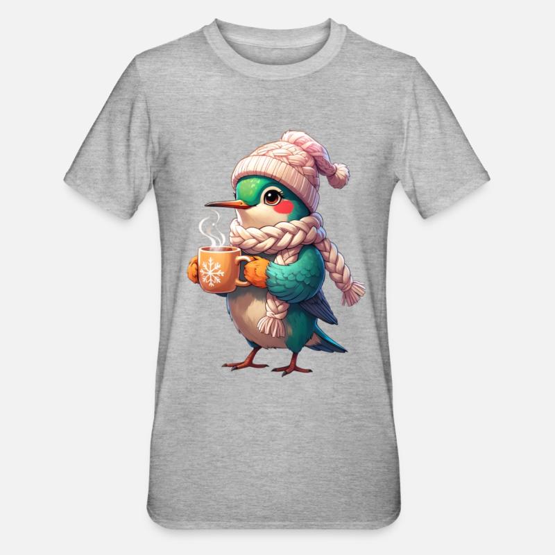 Écharpe d’oiseau granuleuse d’hiver - T-shirt polycoton Unisexe - gris chiné