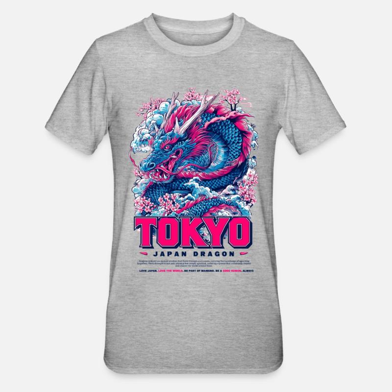 Tokyo Dragon Fleurs de néon - T-shirt polycoton Unisexe - gris chiné