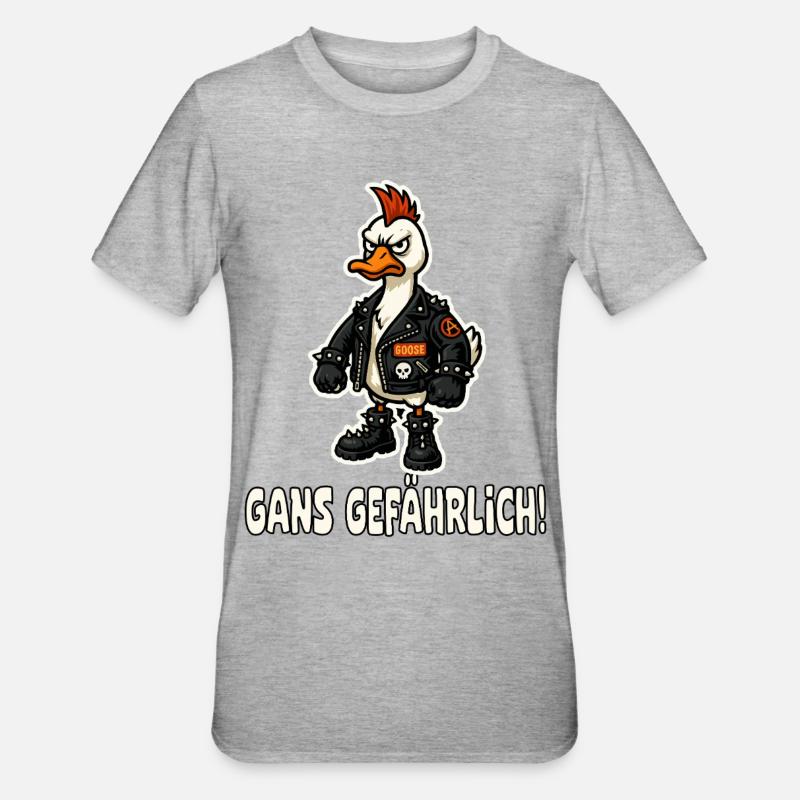 Punk goose in leather jacket - Unisex Polycotton T-Shirt - heather grey
