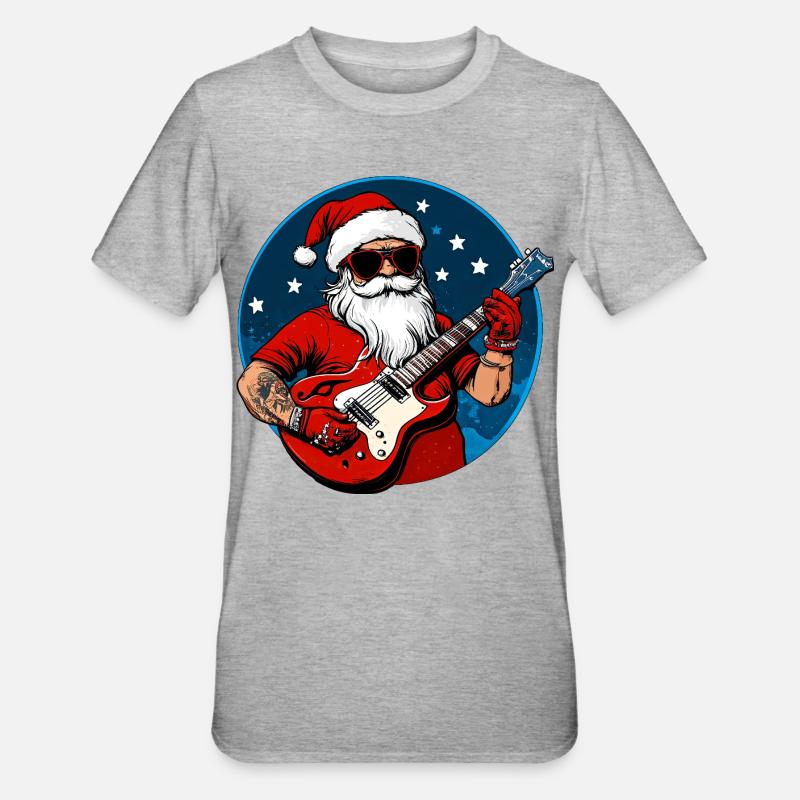Gitarrist Weihnachtsmann - Unisex Polycotton T-Shirt - Grau meliert