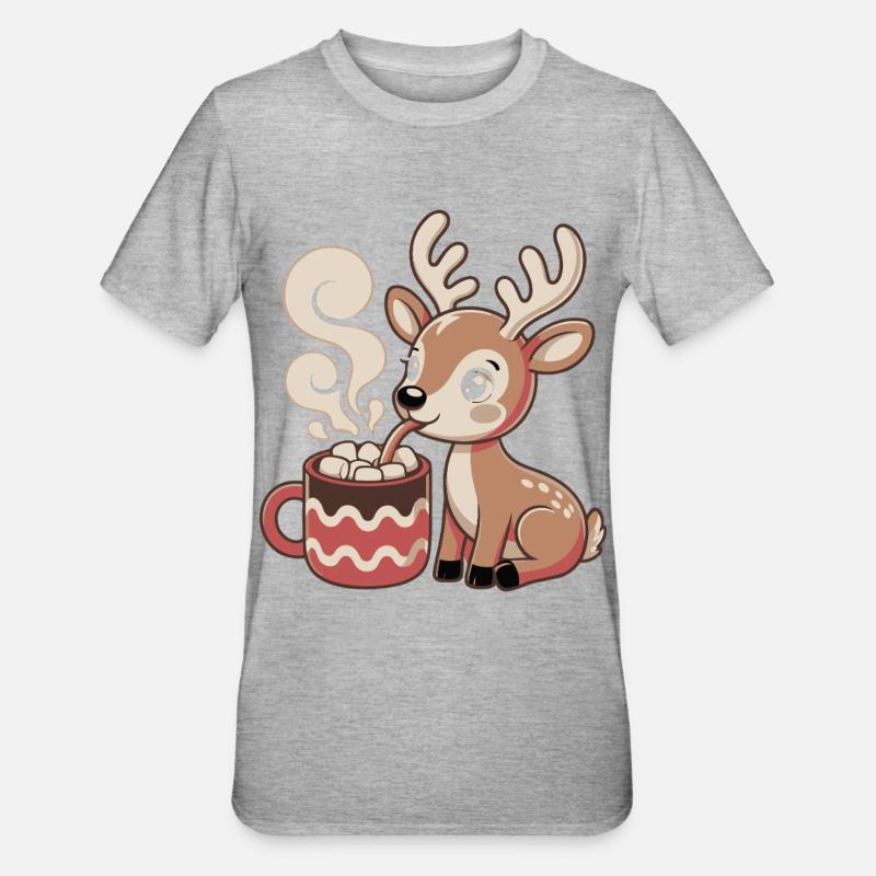 Cuddly deer drinks cocoa - Unisex Polycotton T-Shirt - heather grey
