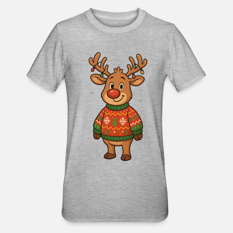 Winterhirsch im Weihnachtspullover - Unisex Polycotton T-Shirt - Grau meliert