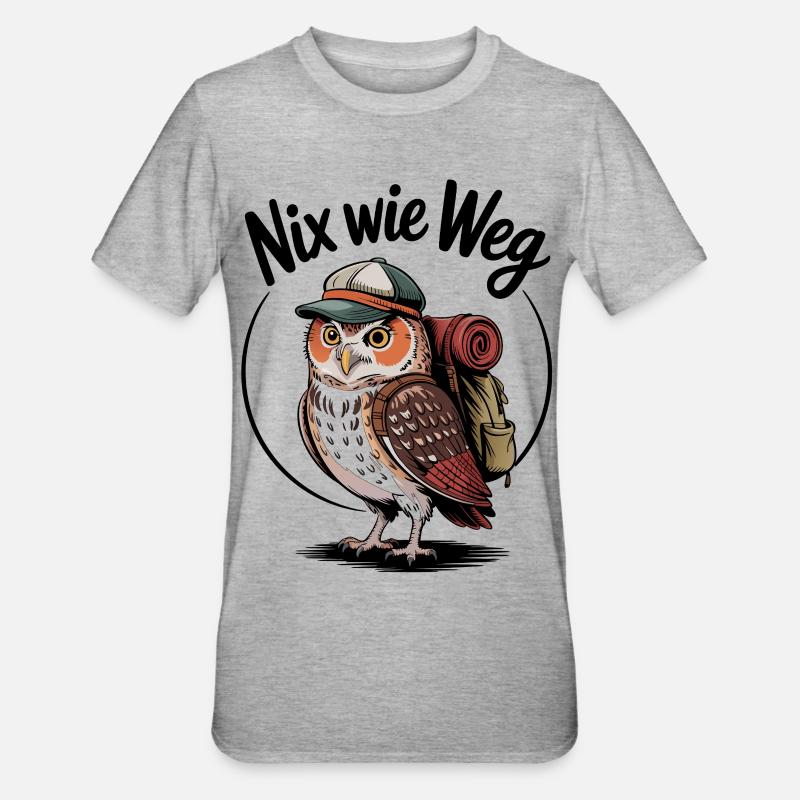 Waldabenteuer Eule mit Rucksack - Unisex Polycotton T-Shirt - Grau meliert