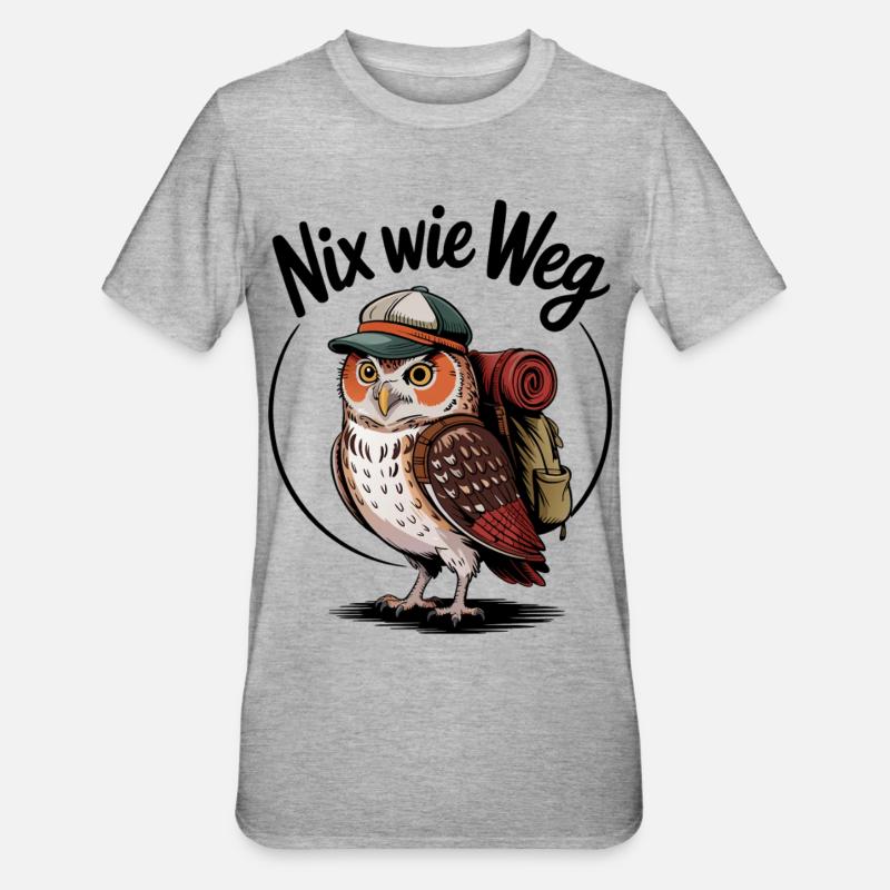 Forest hiker owl with backpack - Unisex Polycotton T-Shirt - heather grey