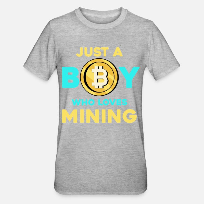 Krypto Mining Junge – Bitcoin Leidenschaft - Unisex Polycotton T-Shirt - Grau meliert