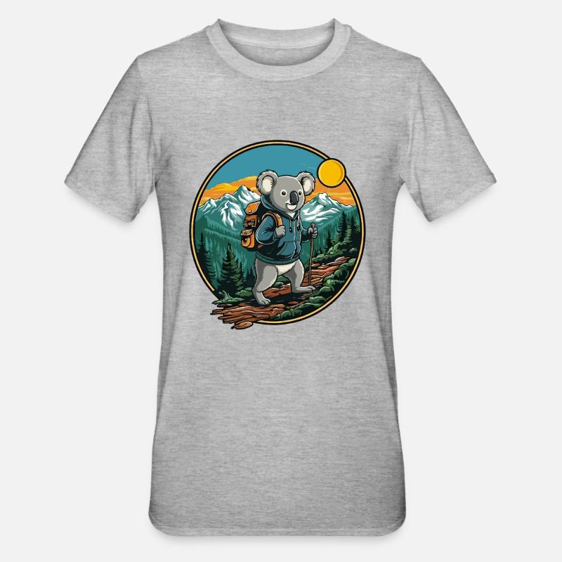 Camping de randonnée de Koala mignon - T-shirt polycoton Unisexe - gris chiné