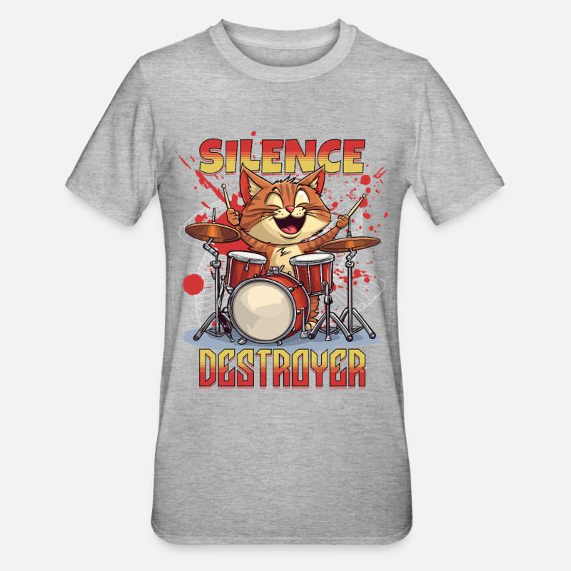 Drums Drums Silence Destroyer Cat Funny - Unisex Polycotton T-Shirt - heather grey
