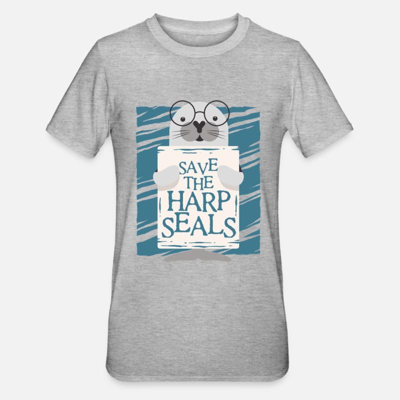 Sattelrobbe Robben Save The Harp Seals - Unisex Polycotton T-Shirt - Grau meliert