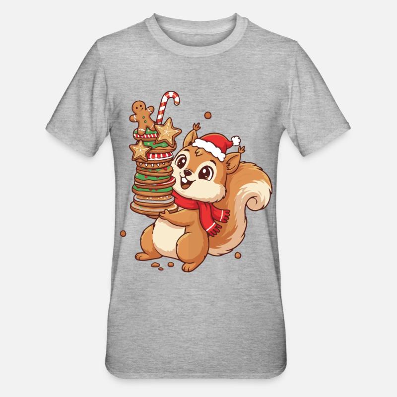 Weihnachts Eichhörnchen mit Keksen - Unisex Polycotton T-Shirt - Grau meliert