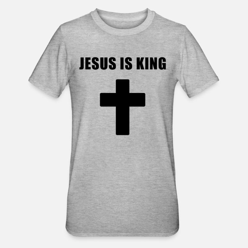 Conception minimale de croix de Jesus is King - T-shirt polycoton Unisexe - gris chiné