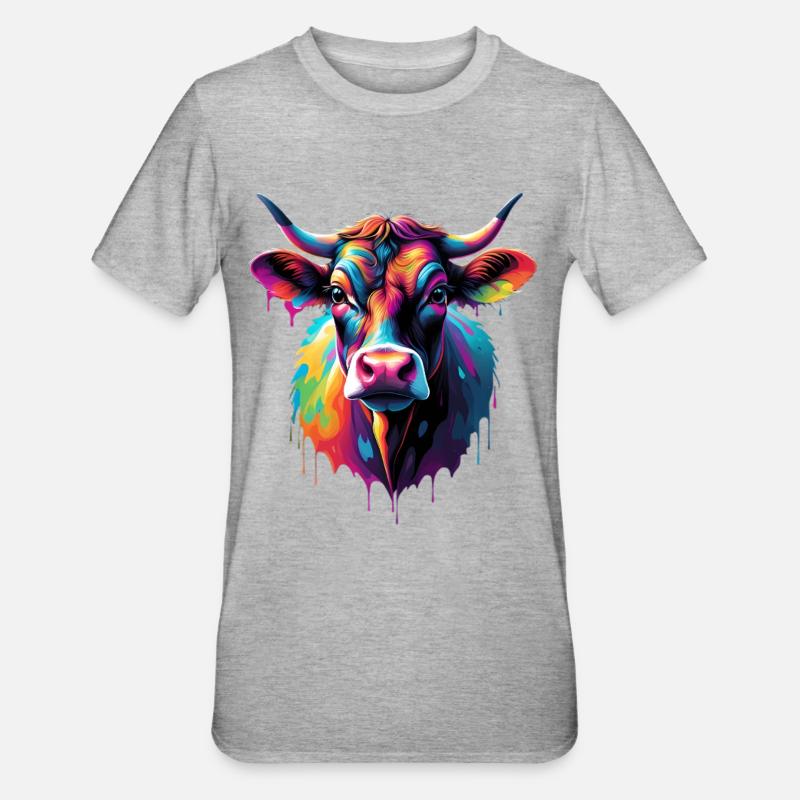 Bunte Kuh Kopf Farbexplosion - Unisex Polycotton T-Shirt - Grau meliert