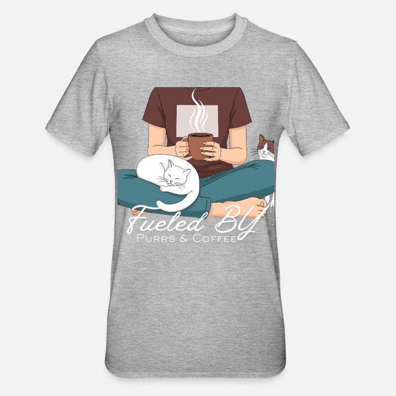 Chaleur Café et Ronrons - T-shirt polycoton Unisexe - gris chiné