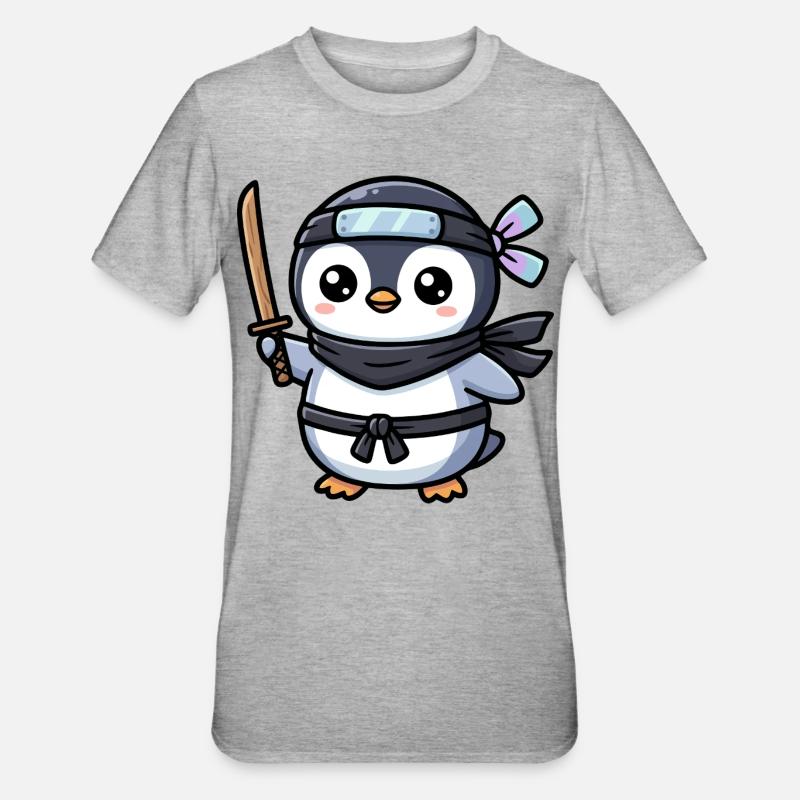 Pingouin Ninja avec Épée - T-shirt polycoton Unisexe - gris chiné