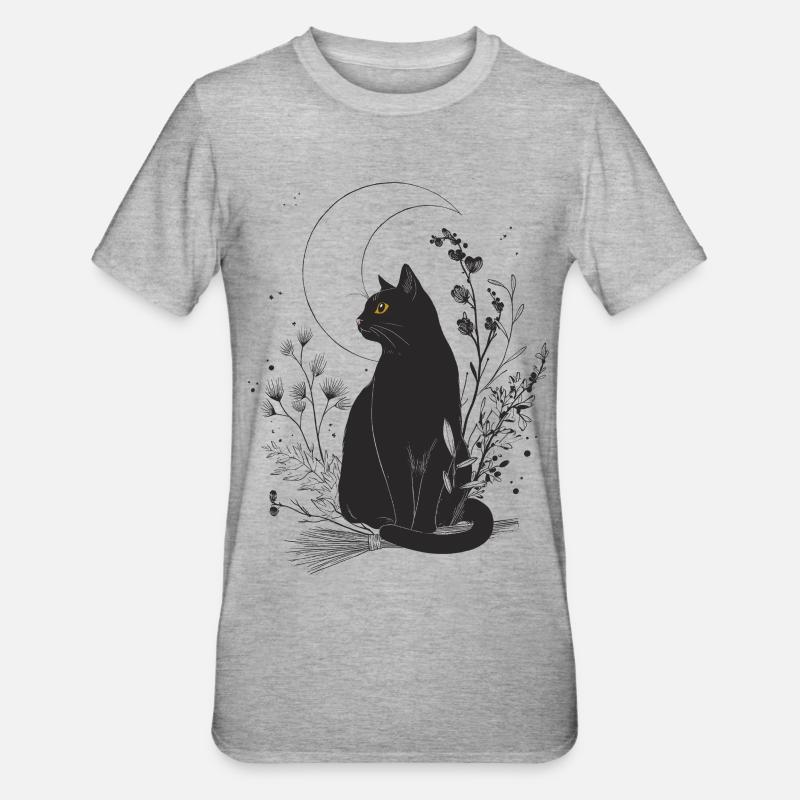 Chat noir au clair de lune - T-shirt polycoton Unisexe - gris chiné