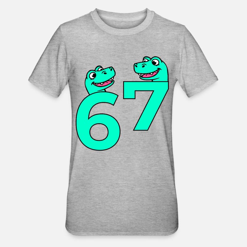 Nummer sieben sechs 67 Tiere - Unisex Polycotton T-Shirt - Grau meliert