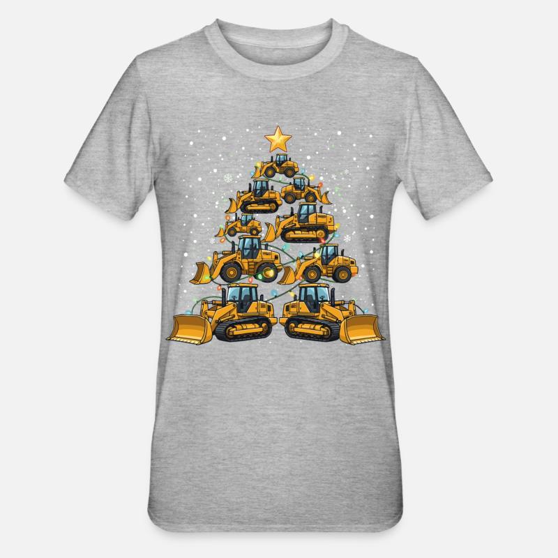 Lustiger Bulldozer Weihnachtsbaum Geschenk  - Unisex Polycotton T-Shirt - Grau meliert