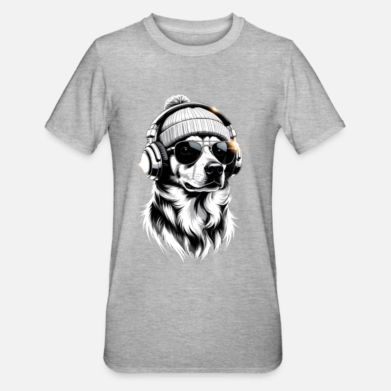 Beats Border Collie mit Kopfhörern - Unisex Polycotton T-Shirt - Grau meliert